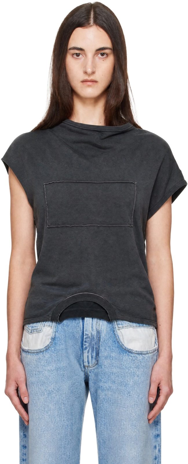 Black Twisted Upside-Down T-shirt 262168F111000