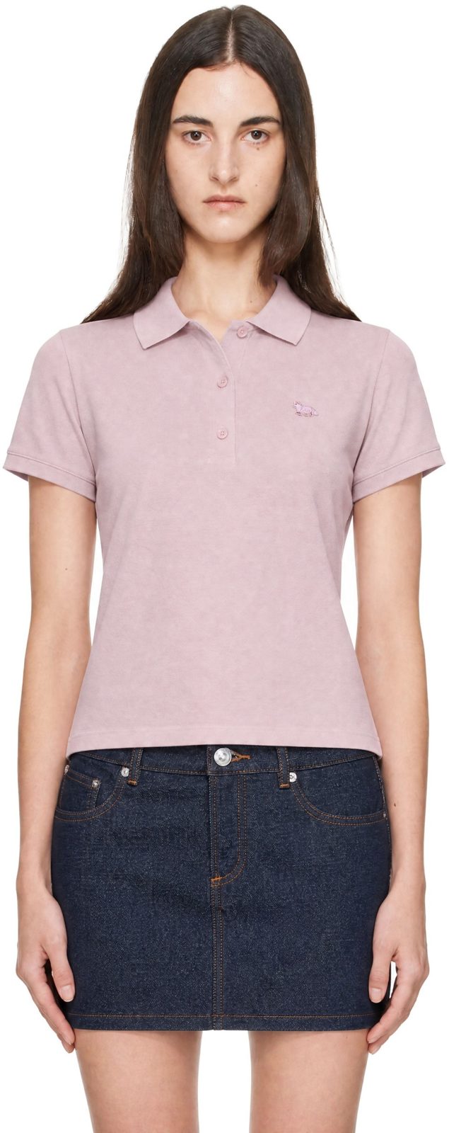 Maison Kitsune Pink Baby Fox Faded Cropped Polo 262389F108005