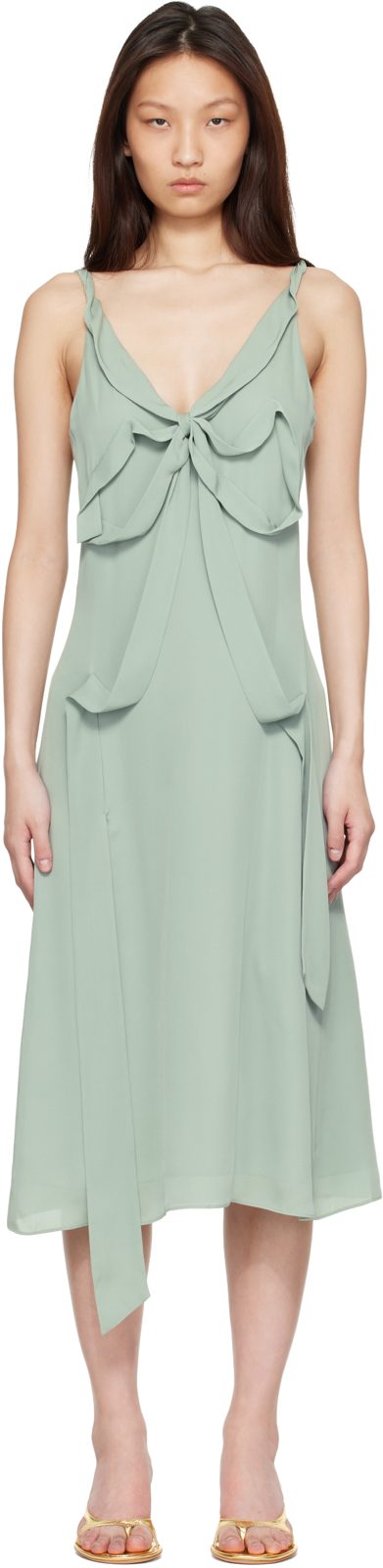 Green Bow Silk Midi Dress 262129F054001