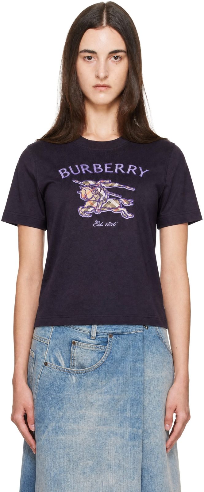 Purple Knight Check Cotton T-shirt 262376F110008