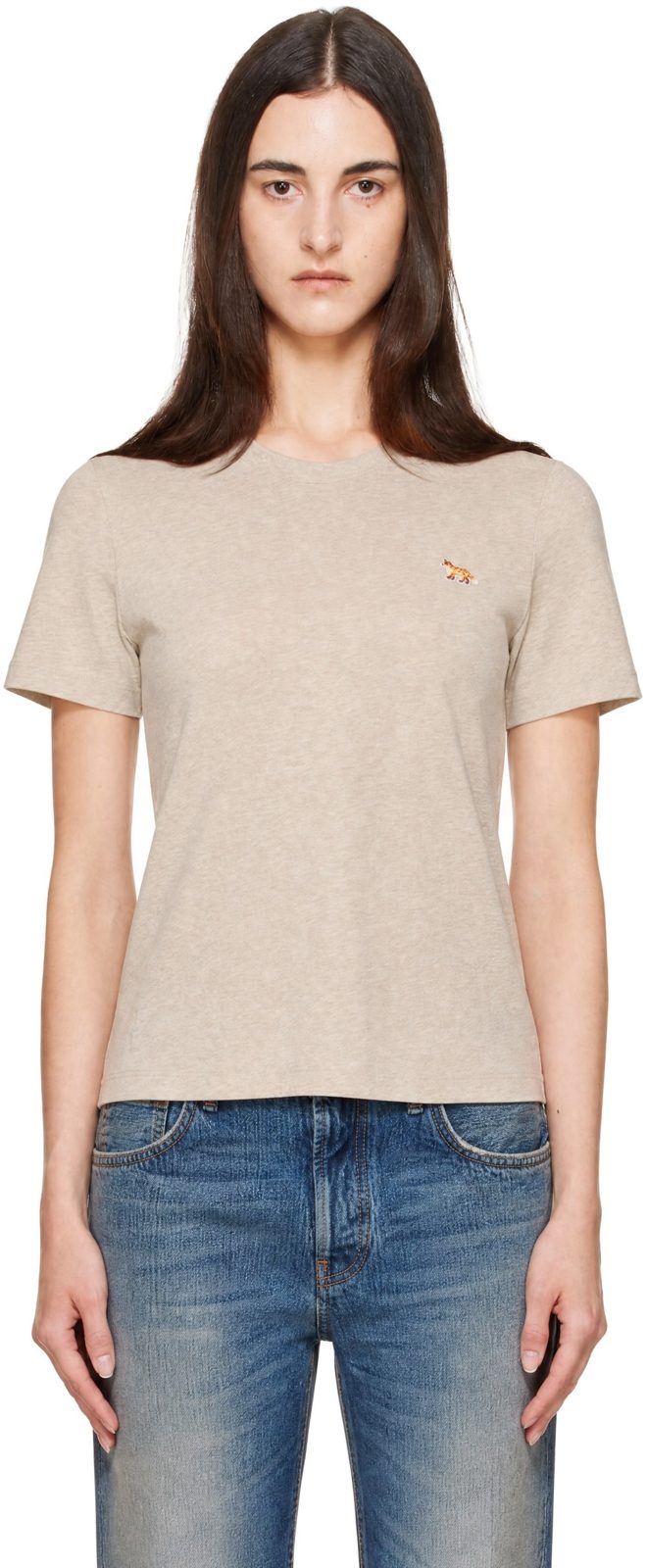 Maison Kitsune Beige Baby Fox Regular T-shirt 262389F110014