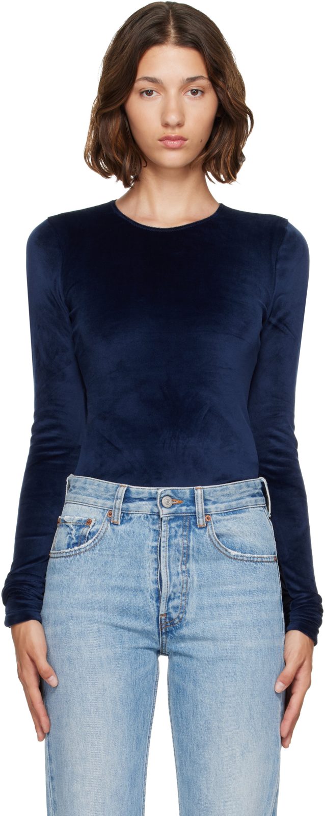 Navy & Black Paneled Long-Sleeve T-Shirt 262188F110022