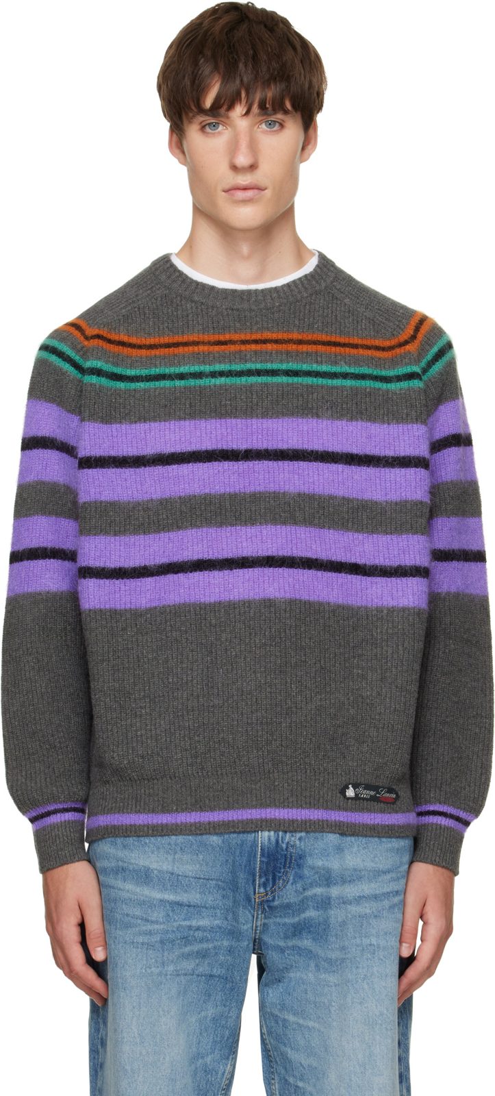 Gray Wool & Cashmere Striped Sweater 262254M201001