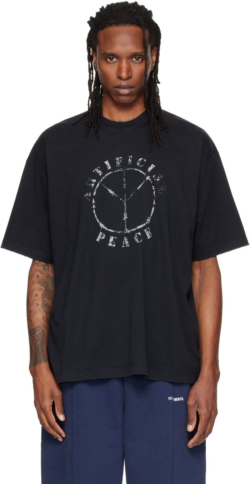 Black Artificial Peace Oversized T-shirt 262669M213024