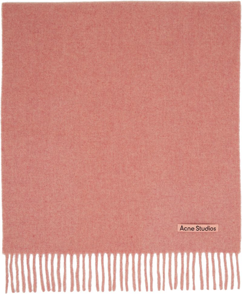 Pink Fringe Wool Narrow Scarf 262129M150017