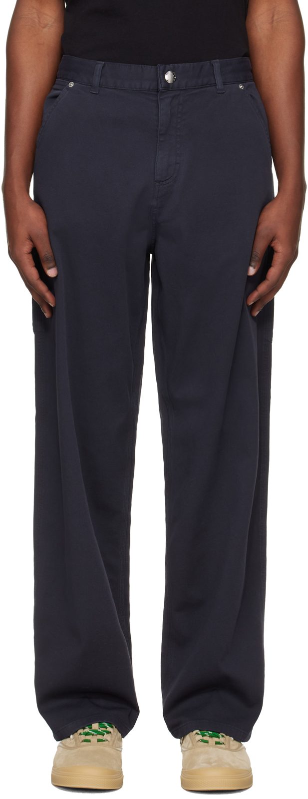 Navy Cotton Blend Gabardine Cargo Pants 261111M191025