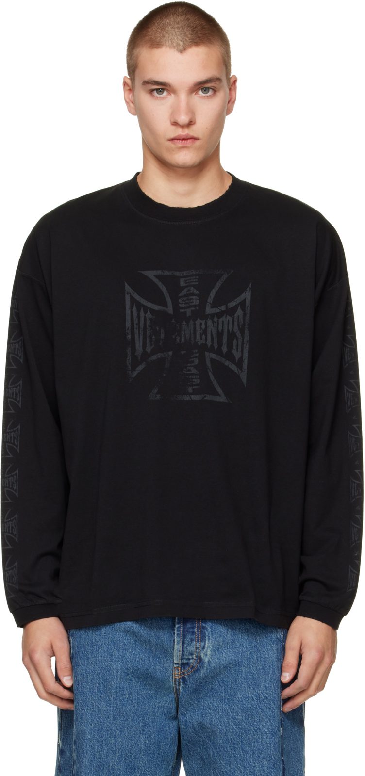 Black Biker Cross Logo Longsleeve T-shirt 262669M213021