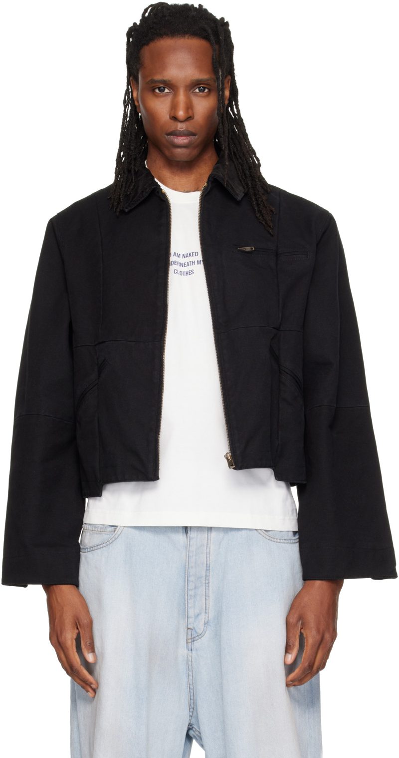 Black Cut-Up Workwear Jacket 262669M180002