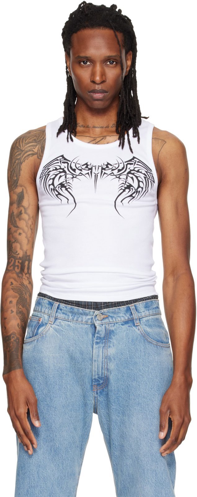 White Tattoo Tank Top 262669M214005