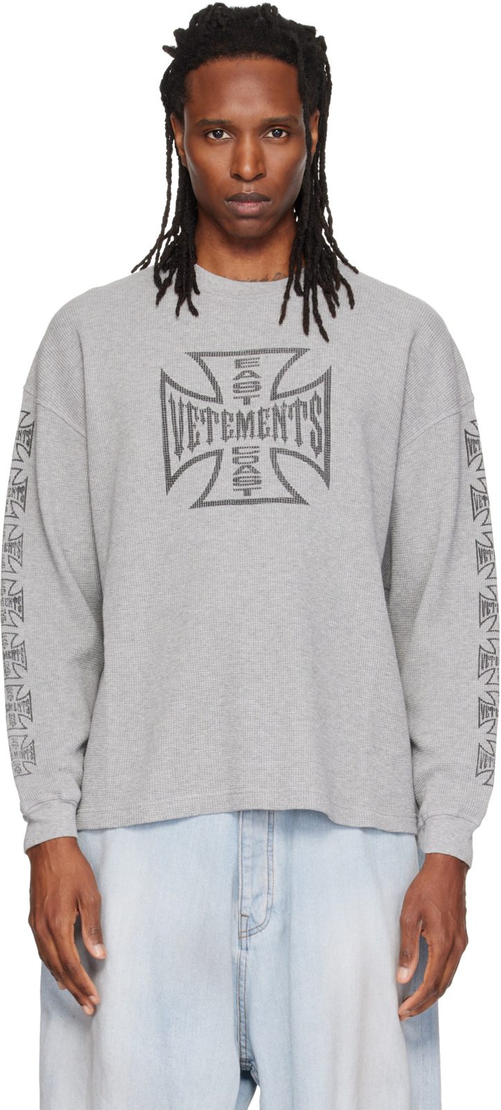 Gray Biker Cross Logo Longsleeve T-shirt 262669M213019
