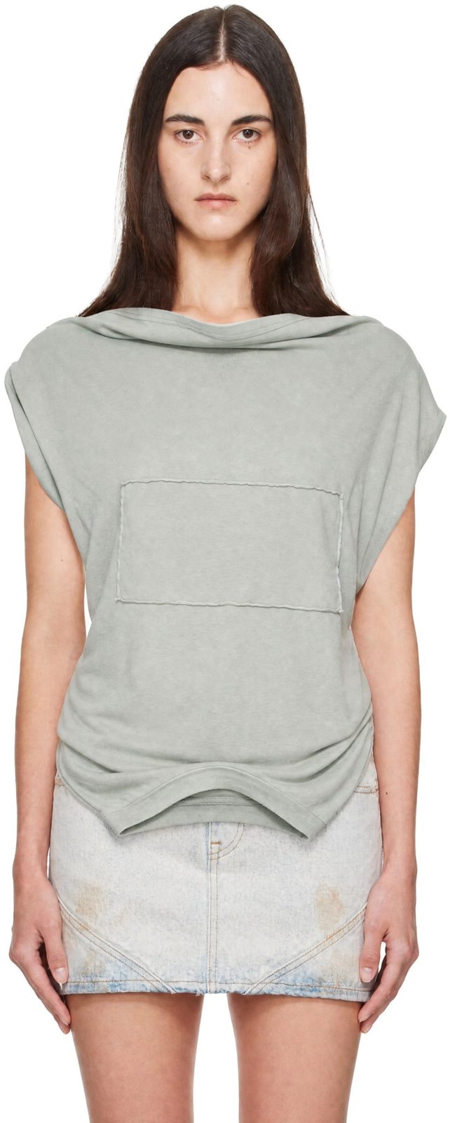 Gray Twisted Upside-Down T-Shirt 262168F111001