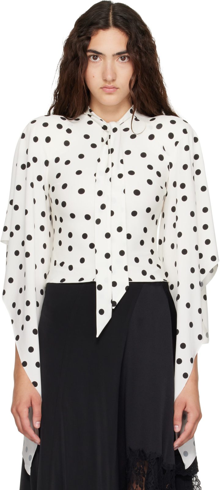 White Round Shoulder Blouse 262669F109001