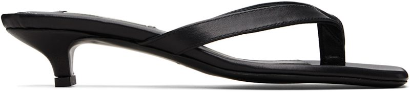 TOTEME Black Leather Flip Flop Heeled Sandals 261771F125001