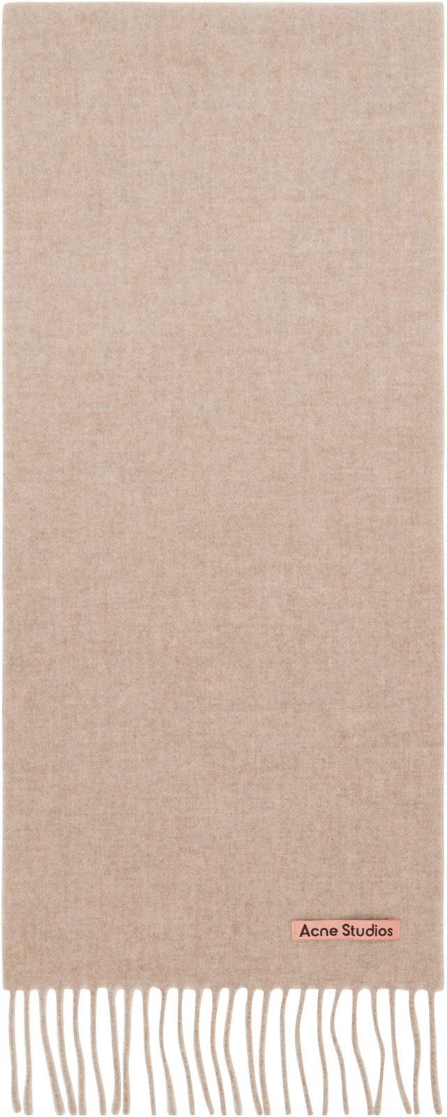 Beige Fringed Wool Scarf 262129M150012