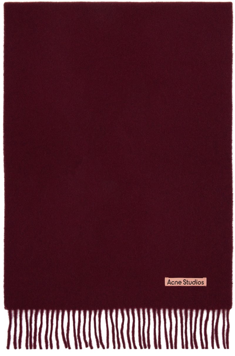 Burgundy Fringed Wool Scarf 262129M150022
