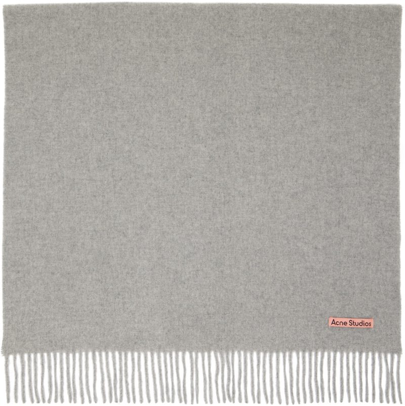 Gray Fringed Wool Scarf 262129M150025