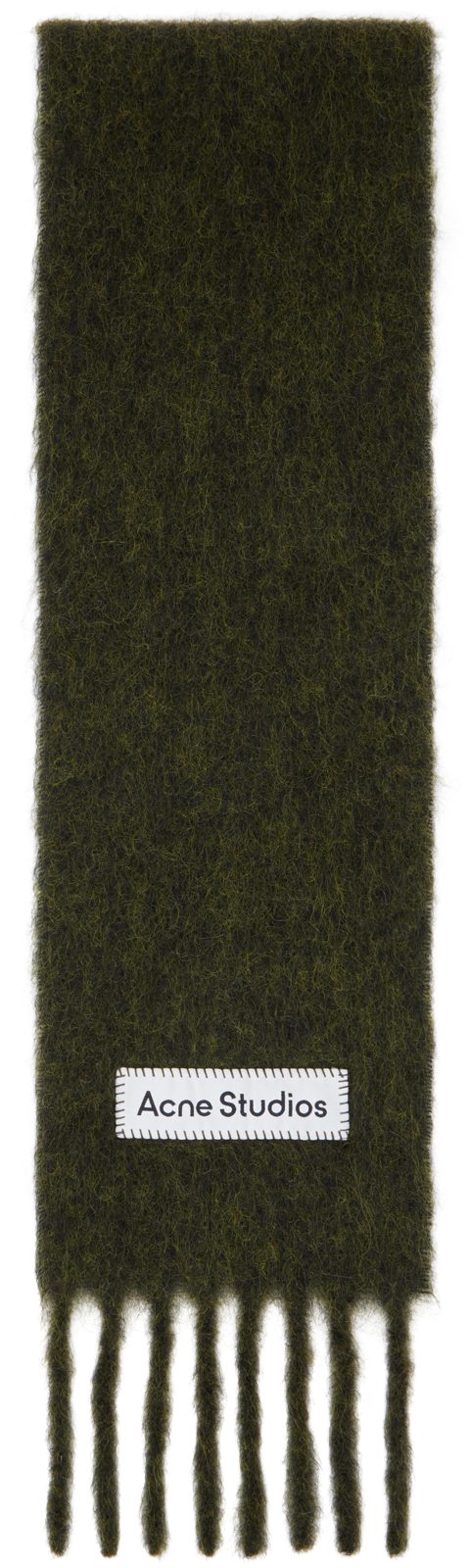 Khaki Fringed Logo Scarf 262129M150035
