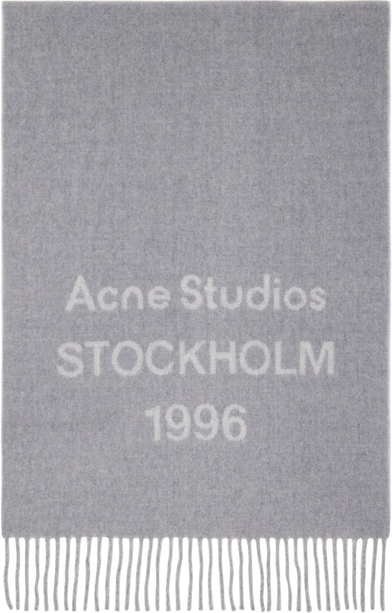 Gray Fringed Logo Scarf 262129M150007
