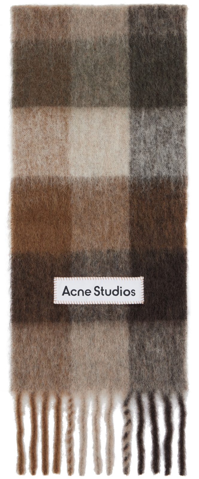 Brown & Beige Check Wool Scarf 262129M150041