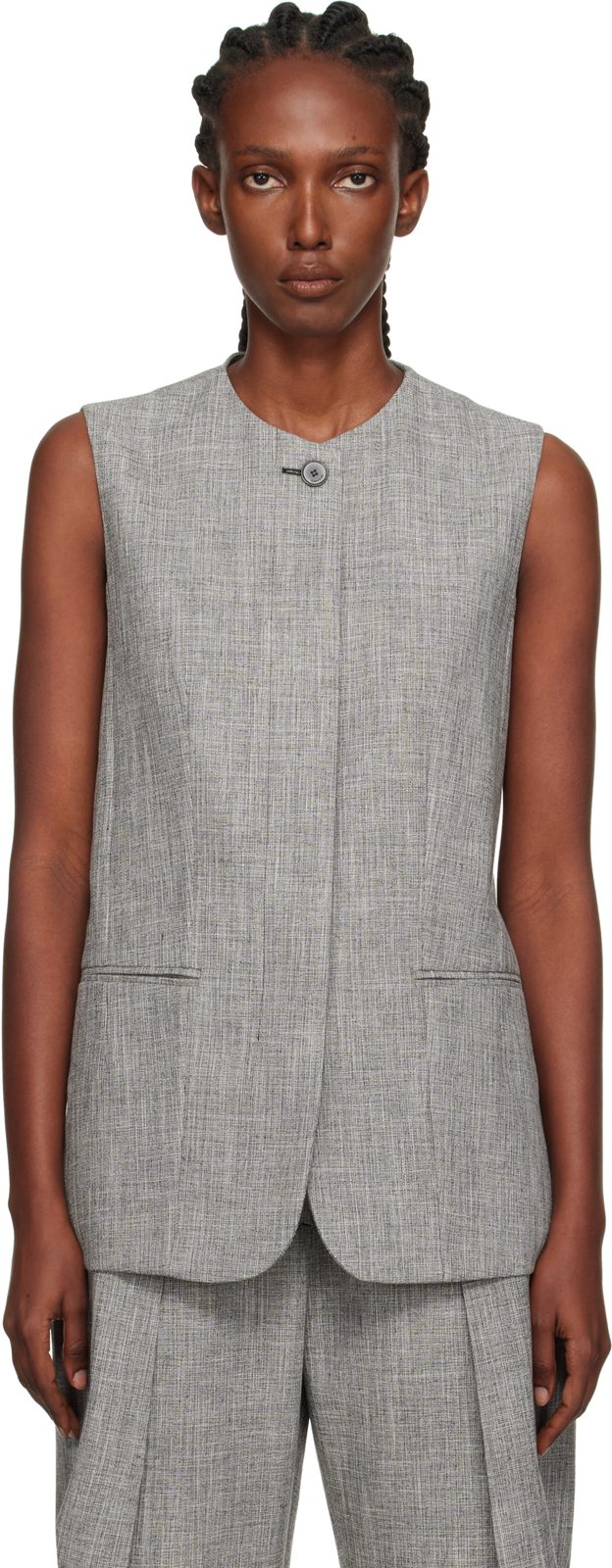Gray Button Vest 251254F068000