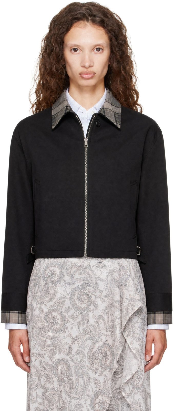 Black Layered Garbardine Jacket 262129F063004