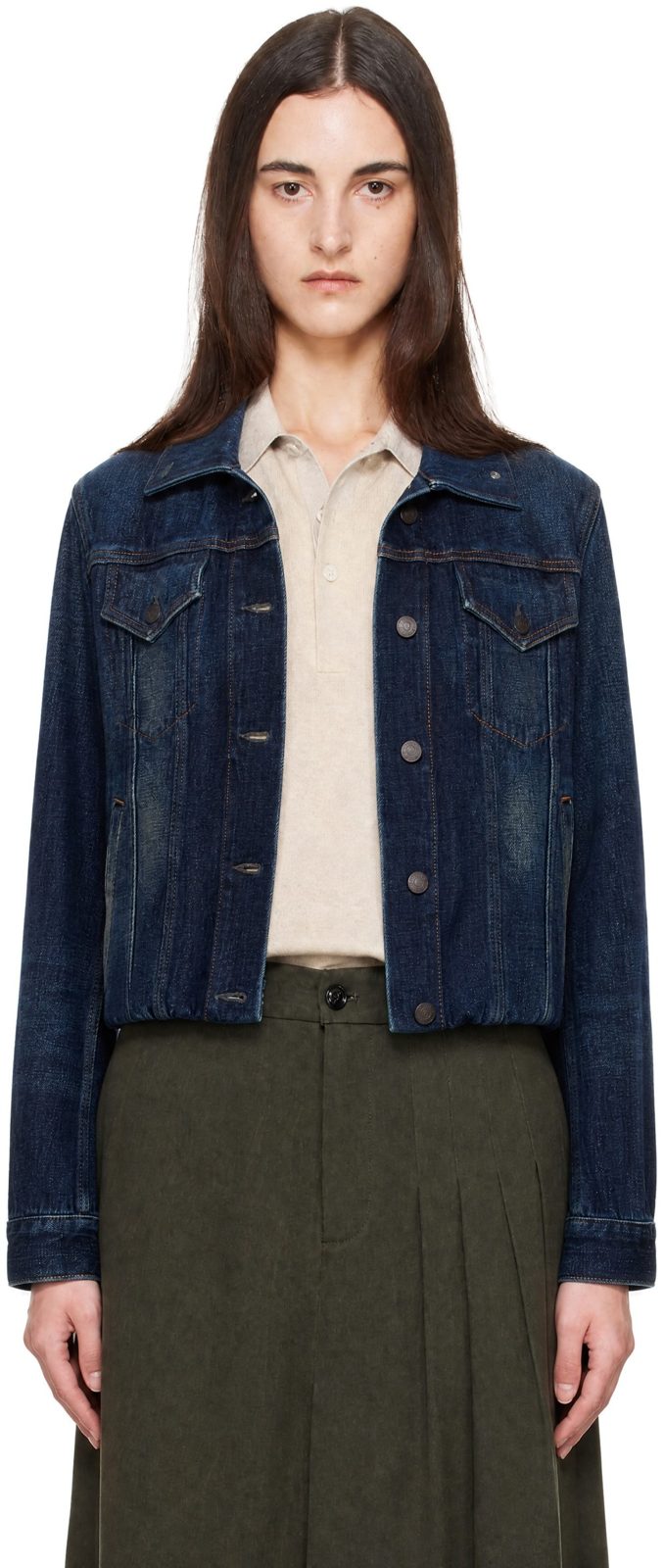 Blue Cropped Denim Jacket 262129F060001