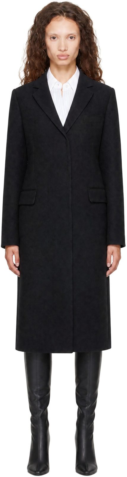 Black Double-Breasted Wool Coat 262129F059001