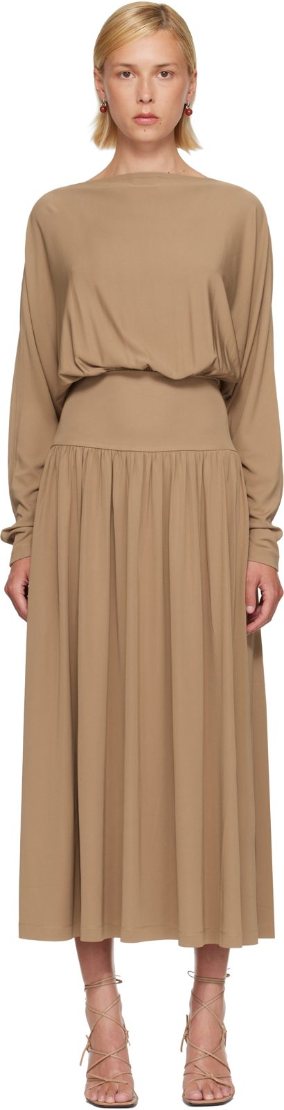 TOTEME Tan Boatneck Jersey Maxi Dress 261771F055017