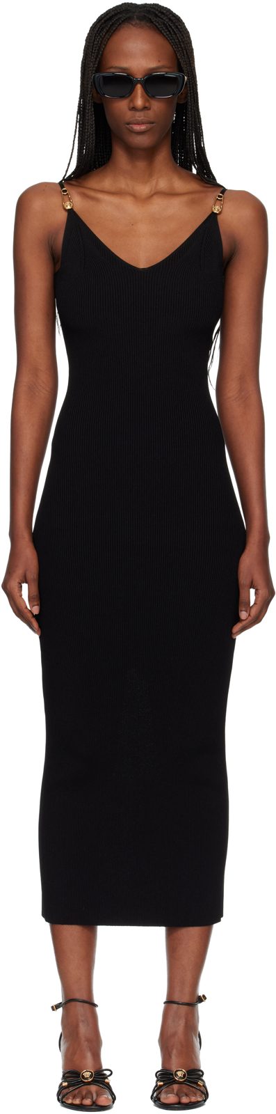 Black Viscose Knit Midi Dress 261404F054001