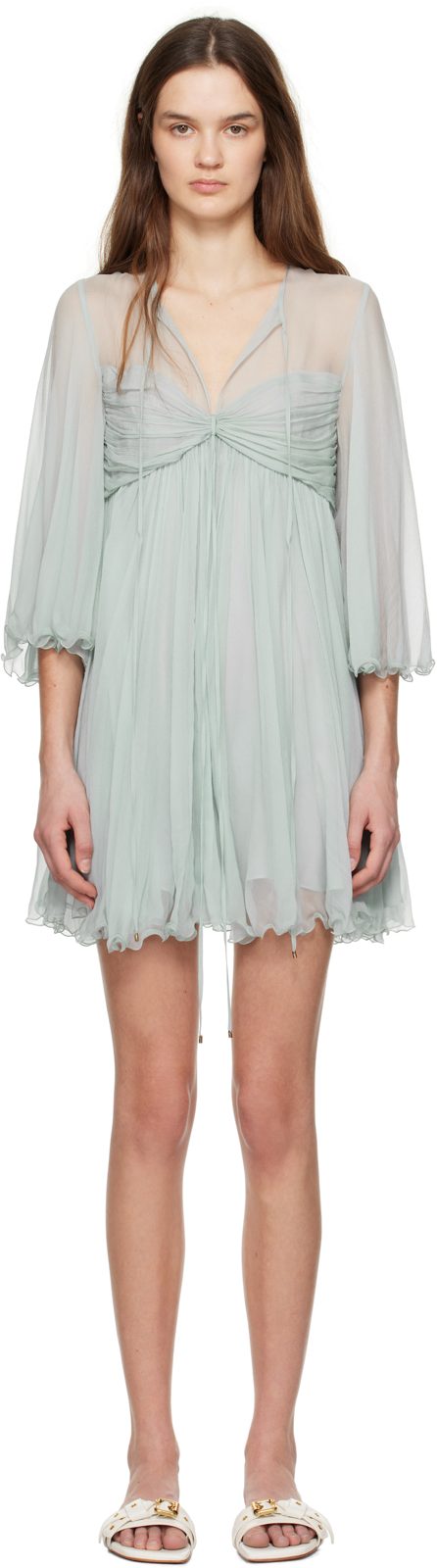 Chloe Gray Pleated Minidress 251338F052002