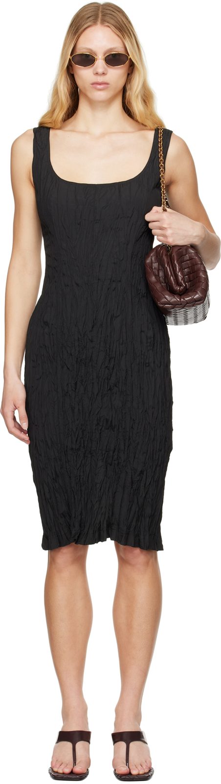 Black Crinkled Midi Dress 251798F054001
