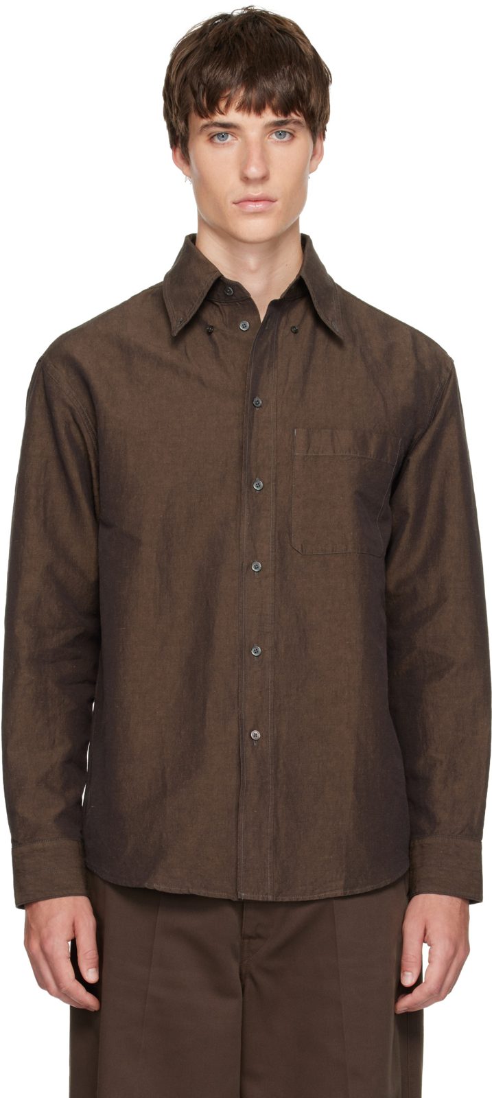 Brown Button Down Shirt 262646M192011