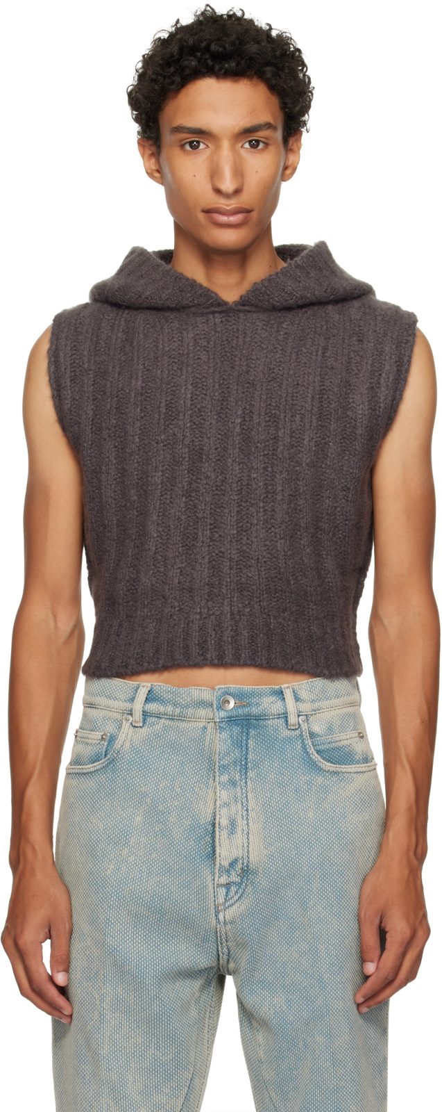 Gray Tower Cropped Hooded Tank Top 262232M202065