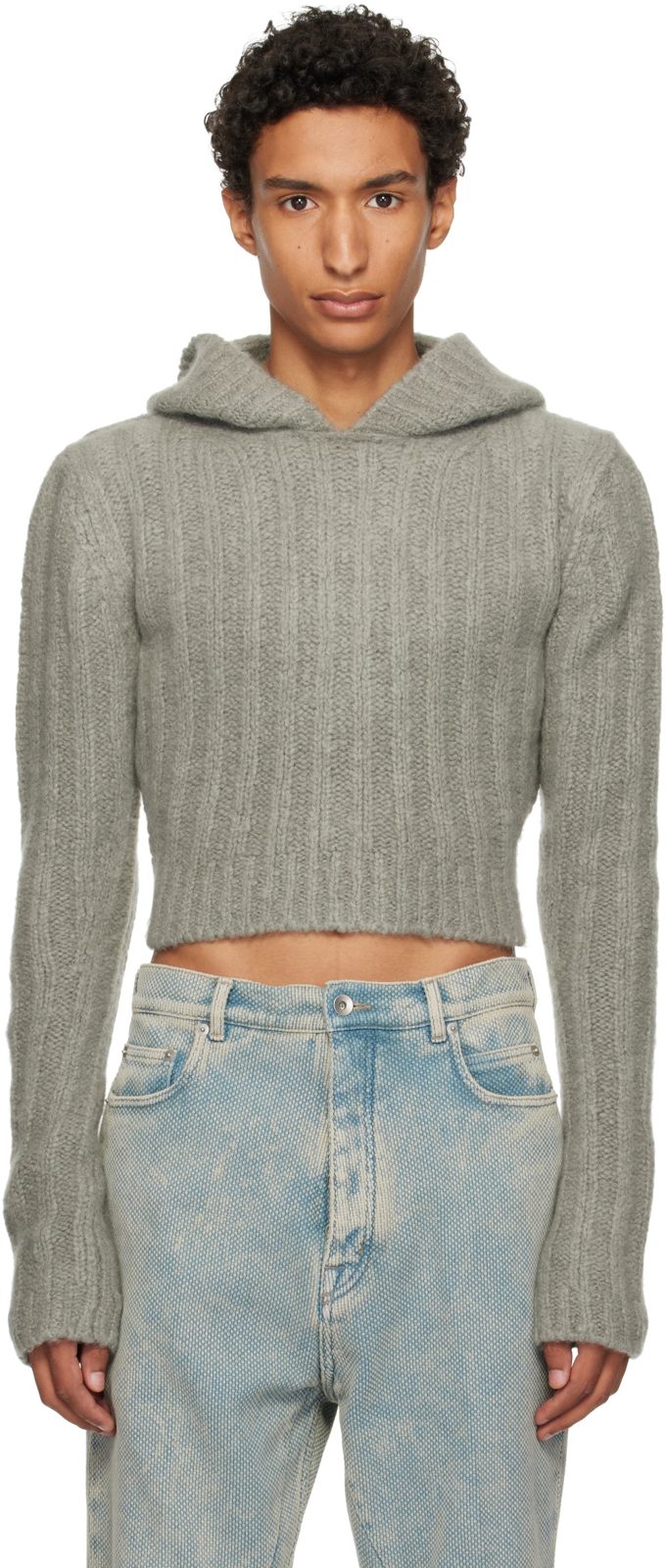 Gray Tower Cropped Hoodie 262232M202060