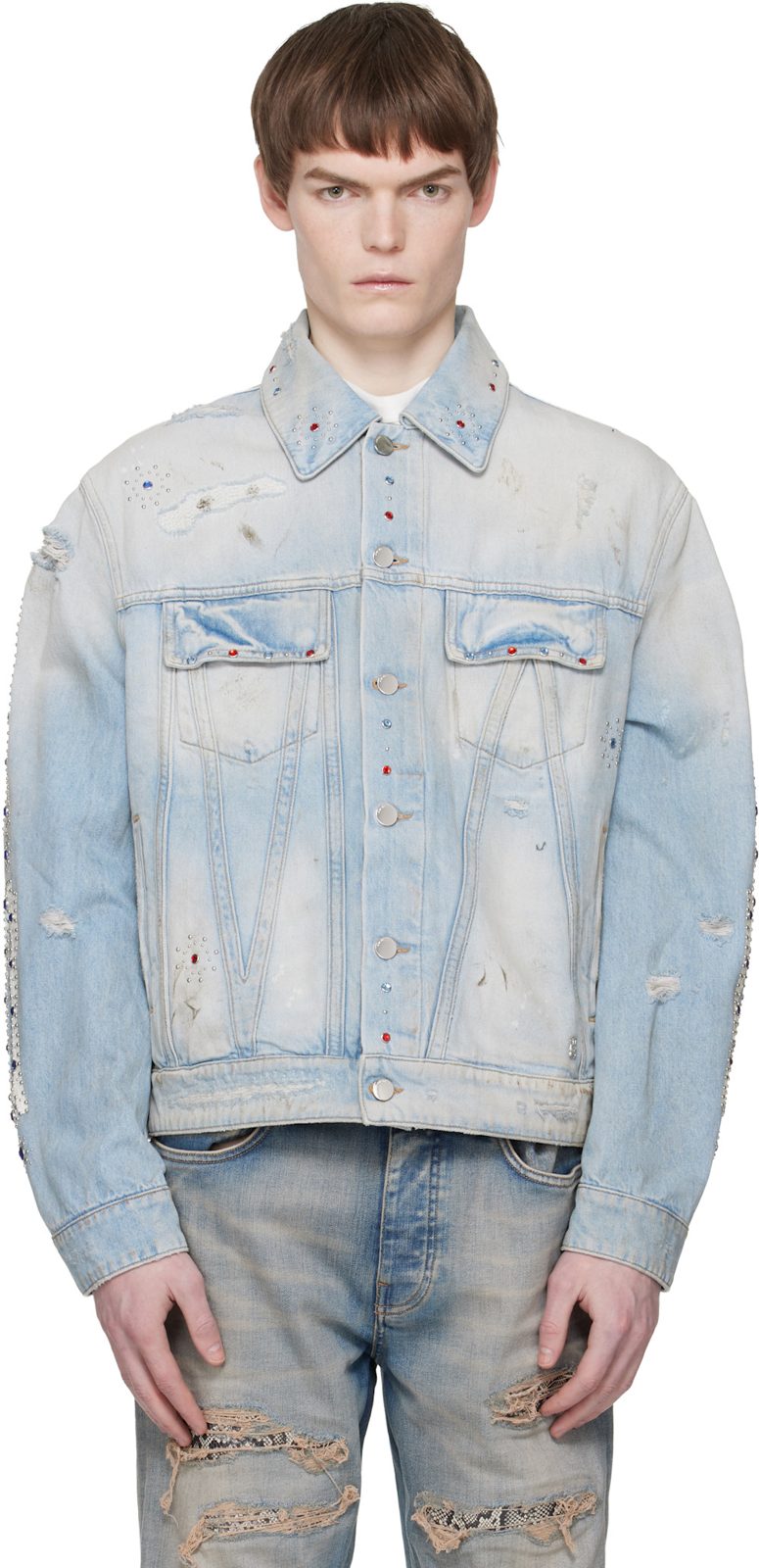 Blue Bones Studded Denim Trucker Jacket 261886M177002