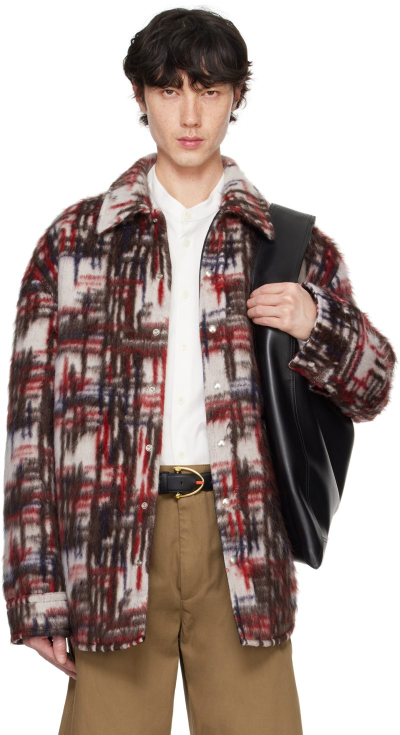 White & Red Alpaca Check Overshirt 242798M180007