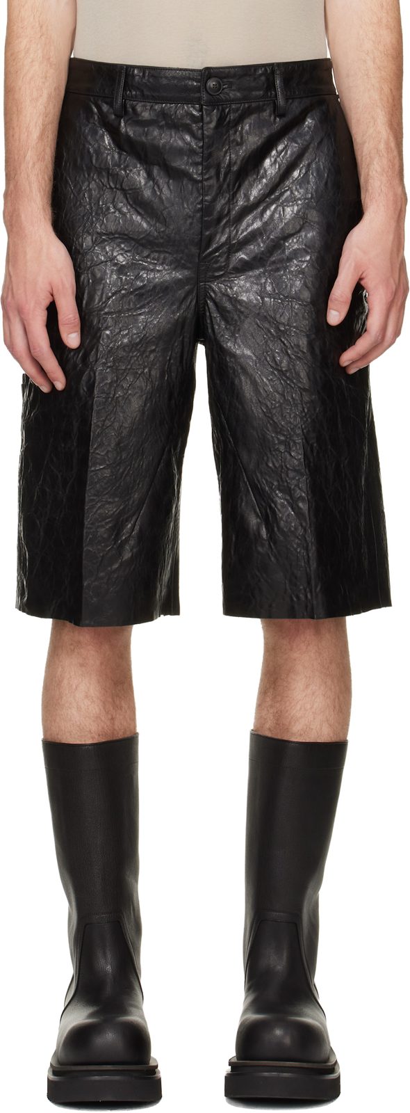 Black Tower Tumbled Leather Work Shorts 262232M193030