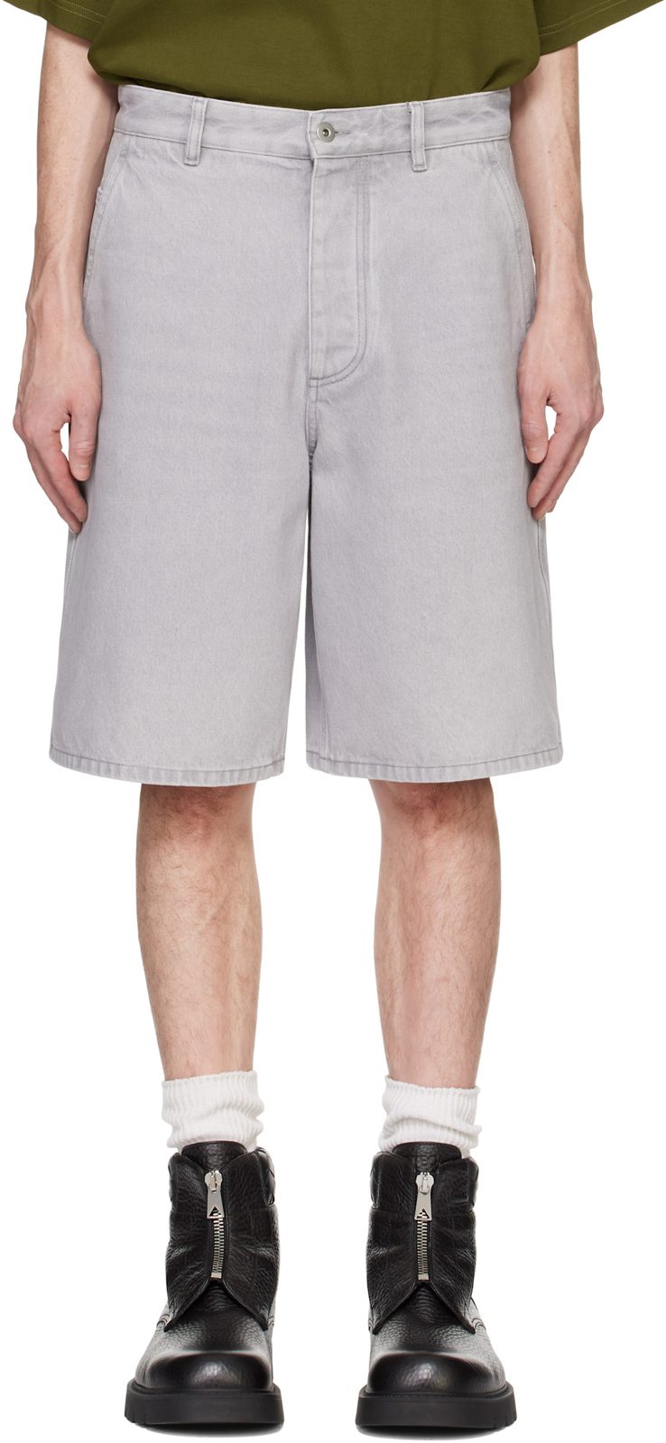 Gray Washed Denim Shorts 242798M193002