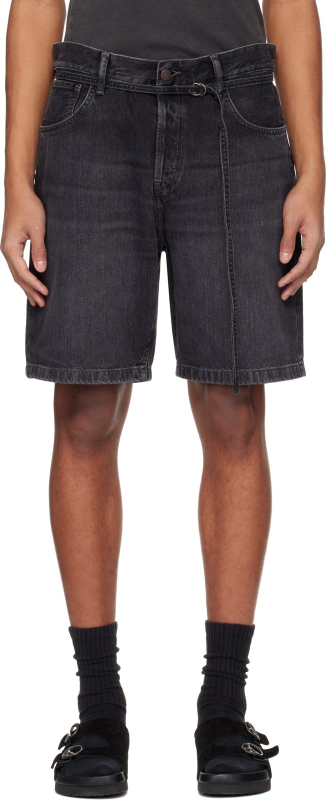 Black Loose Fit Denim Shorts 261129M193012