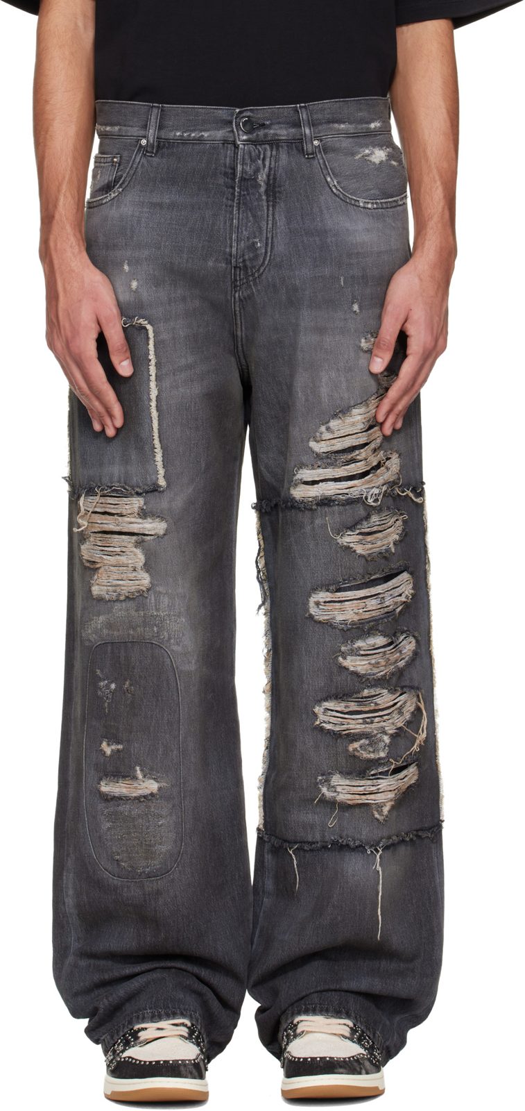 Black Carpenter Repaired Baggy Jeans 261886M186024