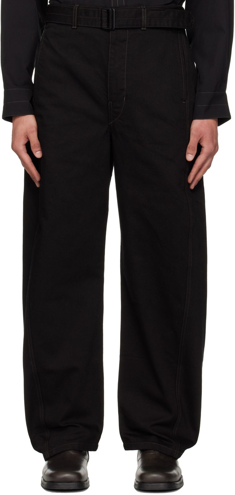 Black Twisted Belted Jeans 261646M186002