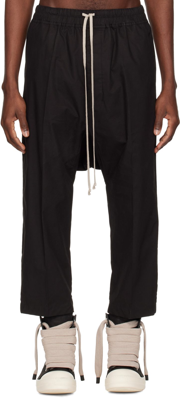 Black Temple Drawstring Cropped Trousers 261232M191047