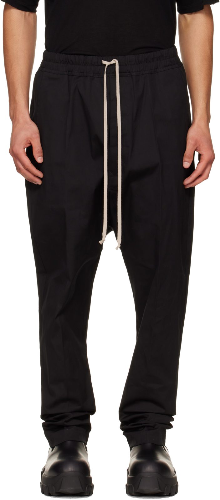 Black Temple Drawstring Long Trousers 261232M191040
