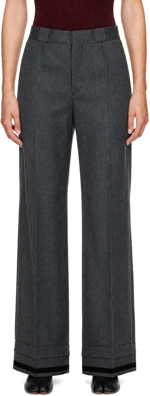 Gray Pleated Wool Trousers 252168F087000