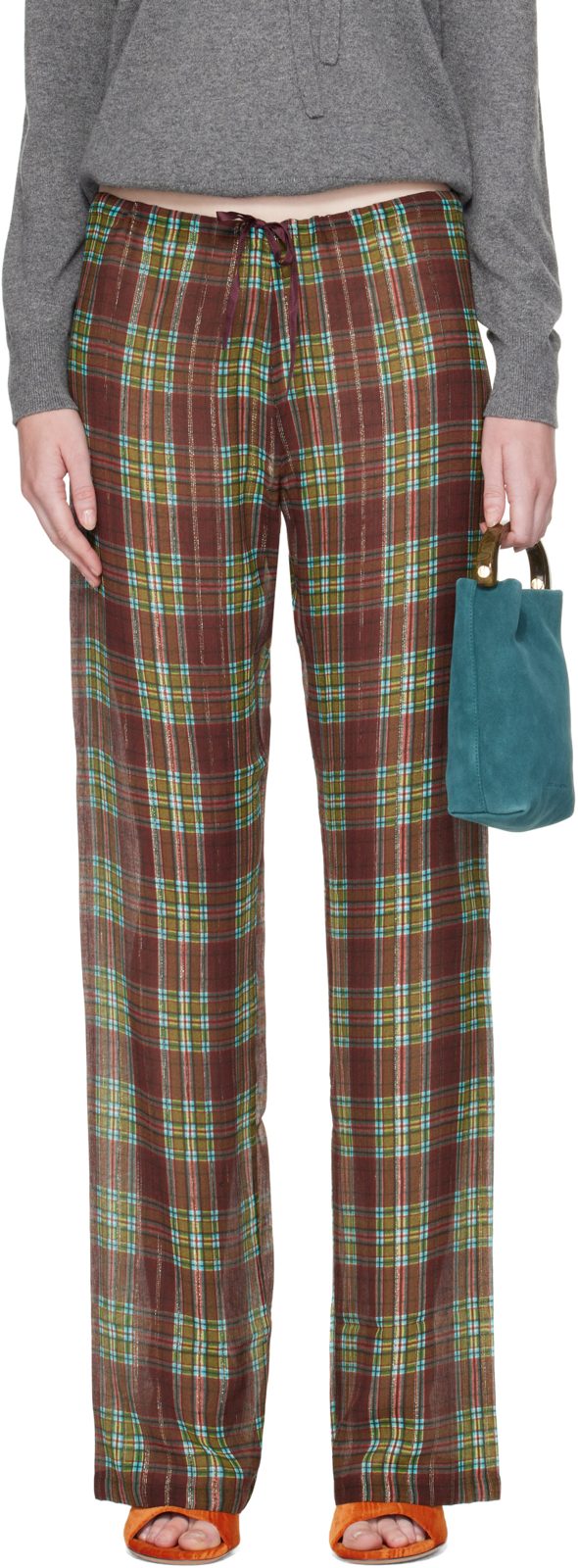 Burgundy Elasticized Lurex Trousers 262358F087014