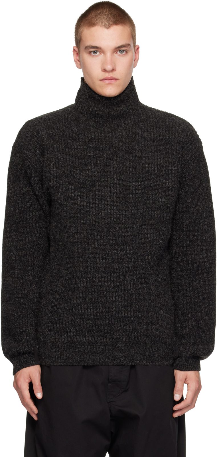 Gray High Neck Yak Alpaca Sweater 262646M205001