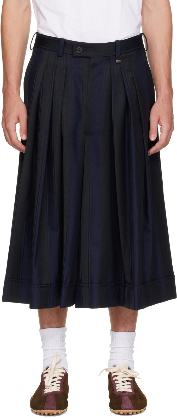 Navy & Gray Culottes Trousers 262314M191005