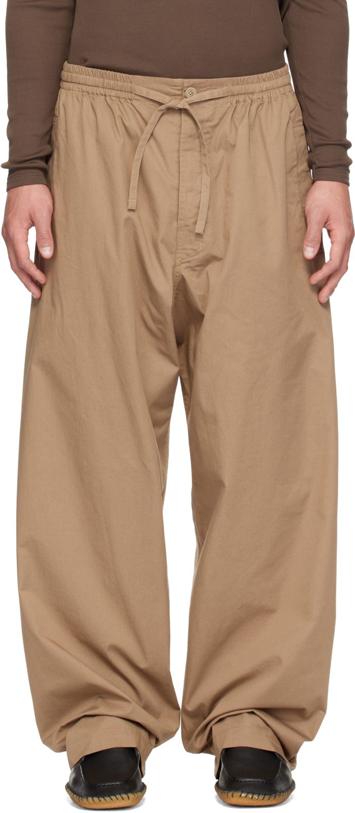 Beige Light Cotton Twill Pyjama Trousers 262646M191006