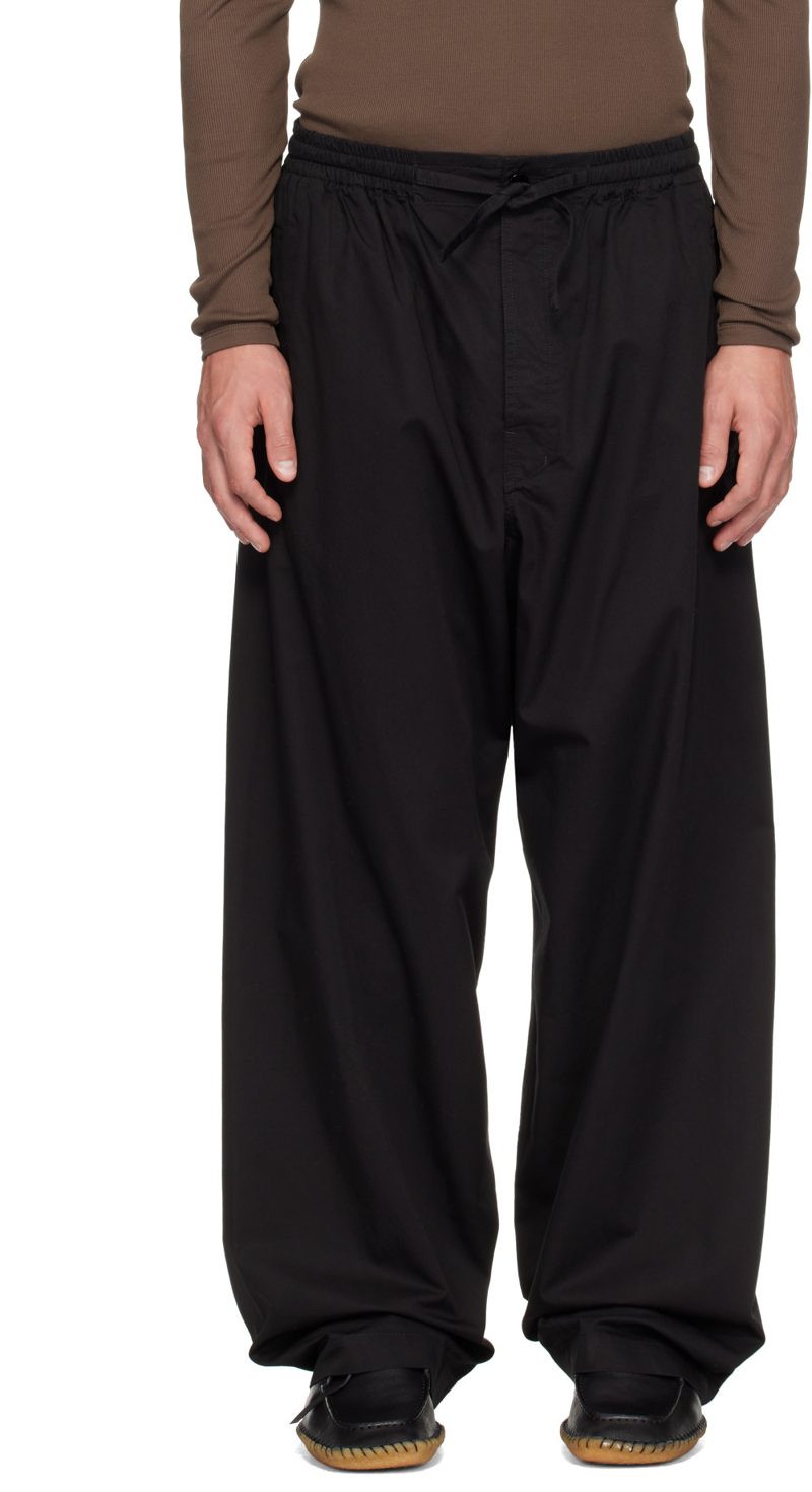 Black Light Cotton Twill Pyjama Trousers 262646M191005