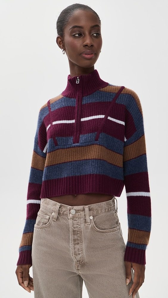 STAUD Cropped Hampton Cashmere Sweater_Monaco Stripe